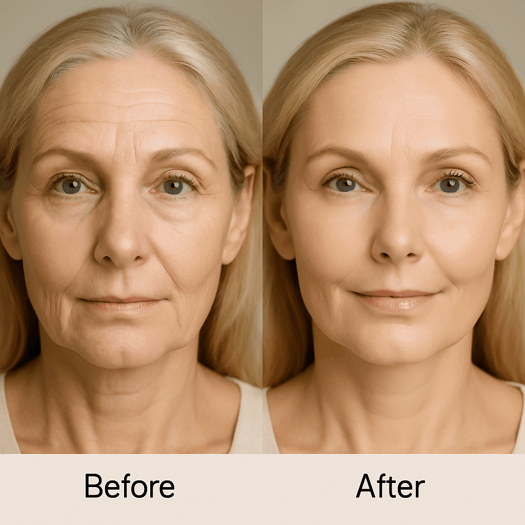 before and after results using Careful Karma epidermal growth factor in skincare