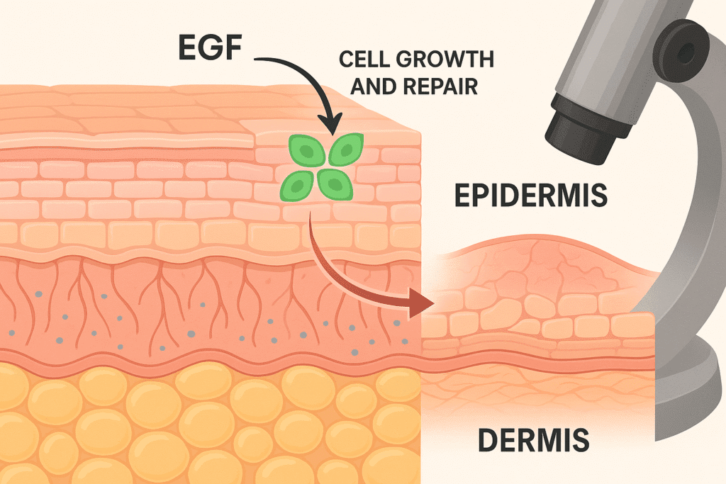 microscopic skin layers showing Careful Karma epidermal growth factor in skincare benefits